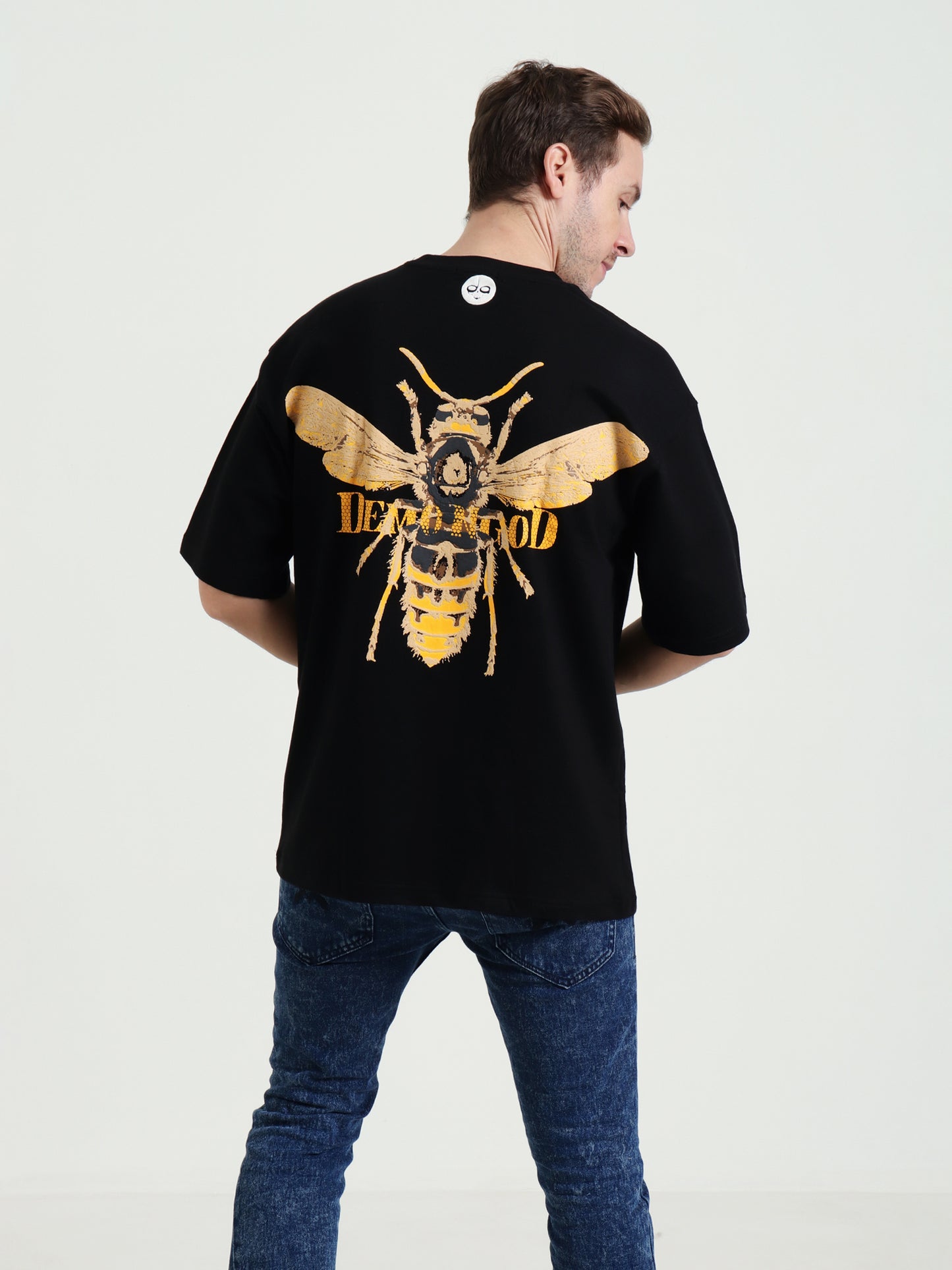 Demongod Oversized Black Unisex T-Shirt – Demon Hornet Puff Print