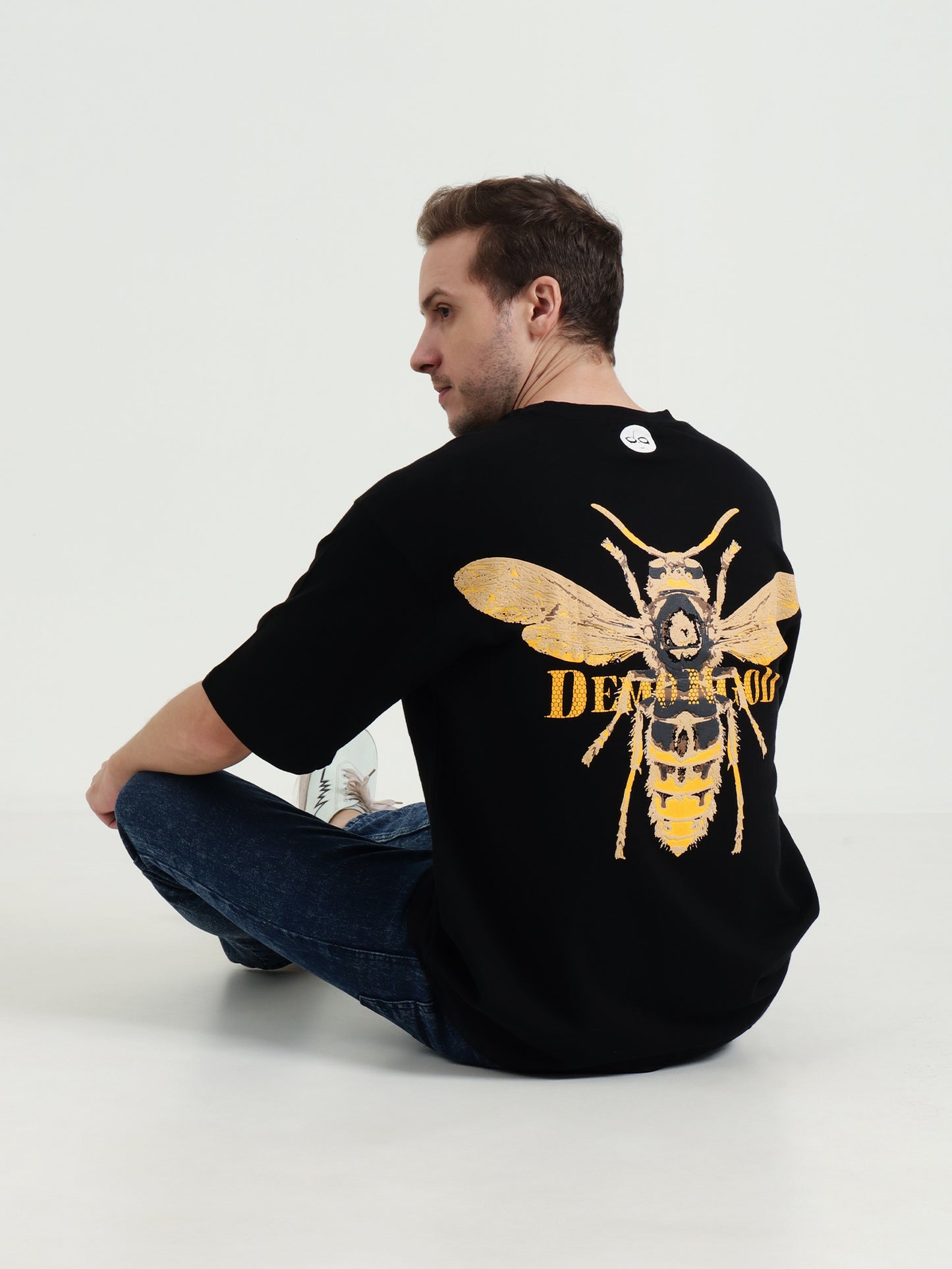 Demongod Oversized Black Unisex T-Shirt – Demon Hornet Puff Print