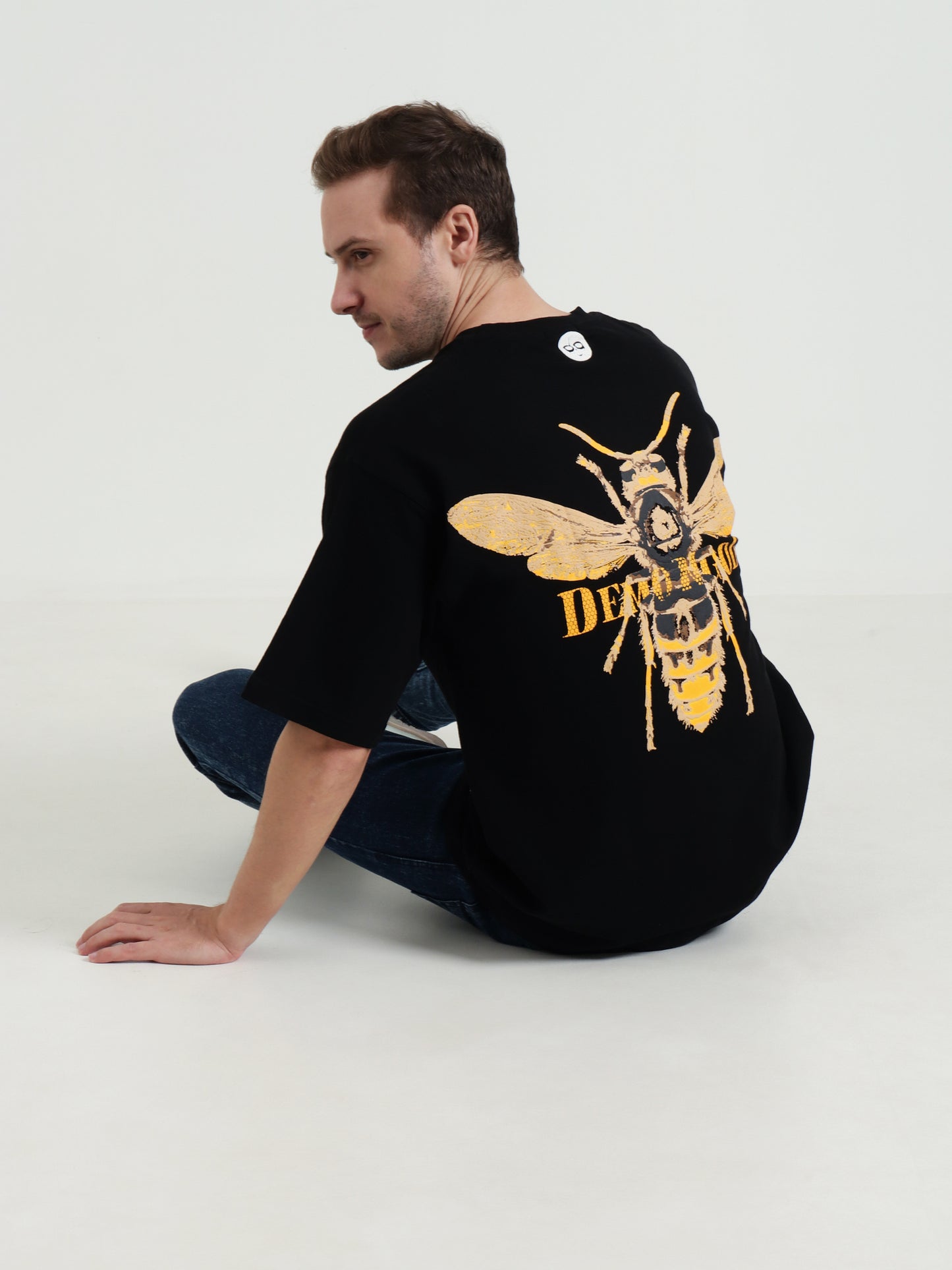 Yellow Death Oversized Black Unisex T-Shirt – Puff Print