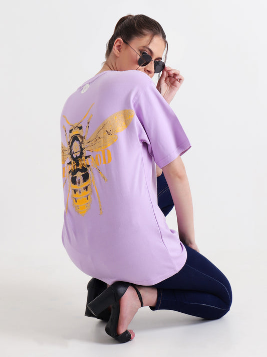 Demongod Oversized Lavender Unisex T-Shirt – Demon Hornet Puff Print