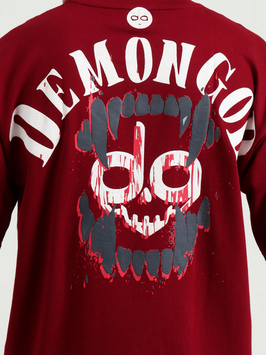 Demongod Oversized Skull Crusher Red Unisex T-Shirt – "Demon" Puff Print